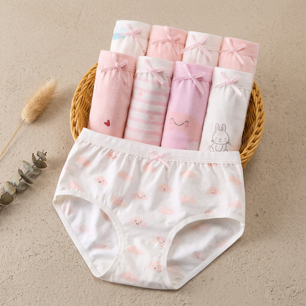PureOnSkin Girls’ 4-Pack Pure Cotton Briefs Pastel & Cartoon Prints (Ages 3–16)