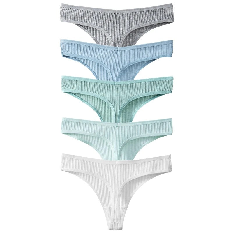 PureOnSkin Women's Premium 100% Cotton Low-Rise Thongs 5-Piece Hypoallergenic Comfort Set