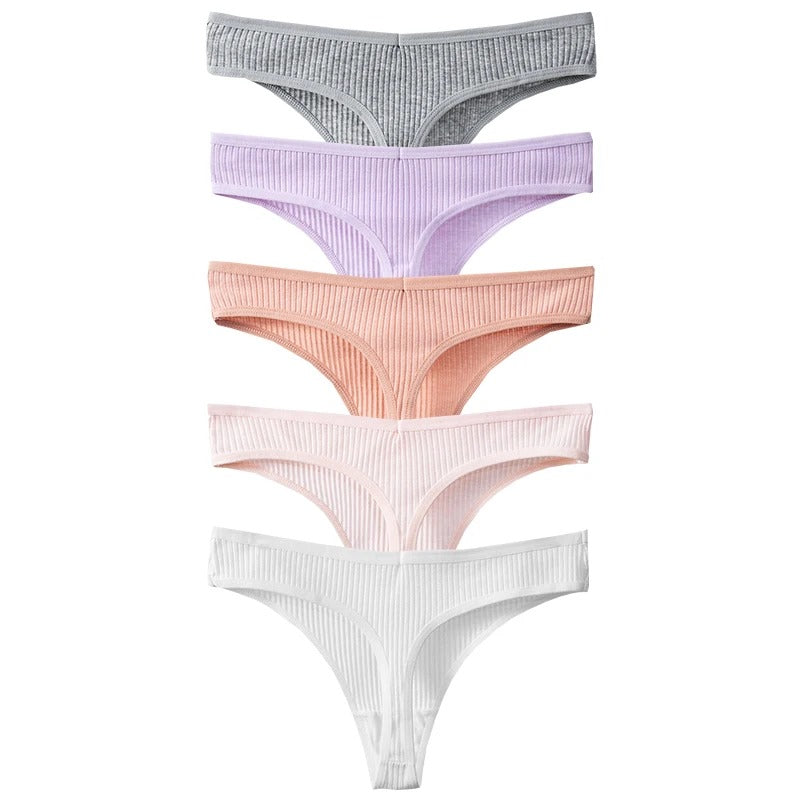 PureOnSkin Women's Premium 100% Cotton Low-Rise Thongs 5-Piece Hypoallergenic Comfort Set