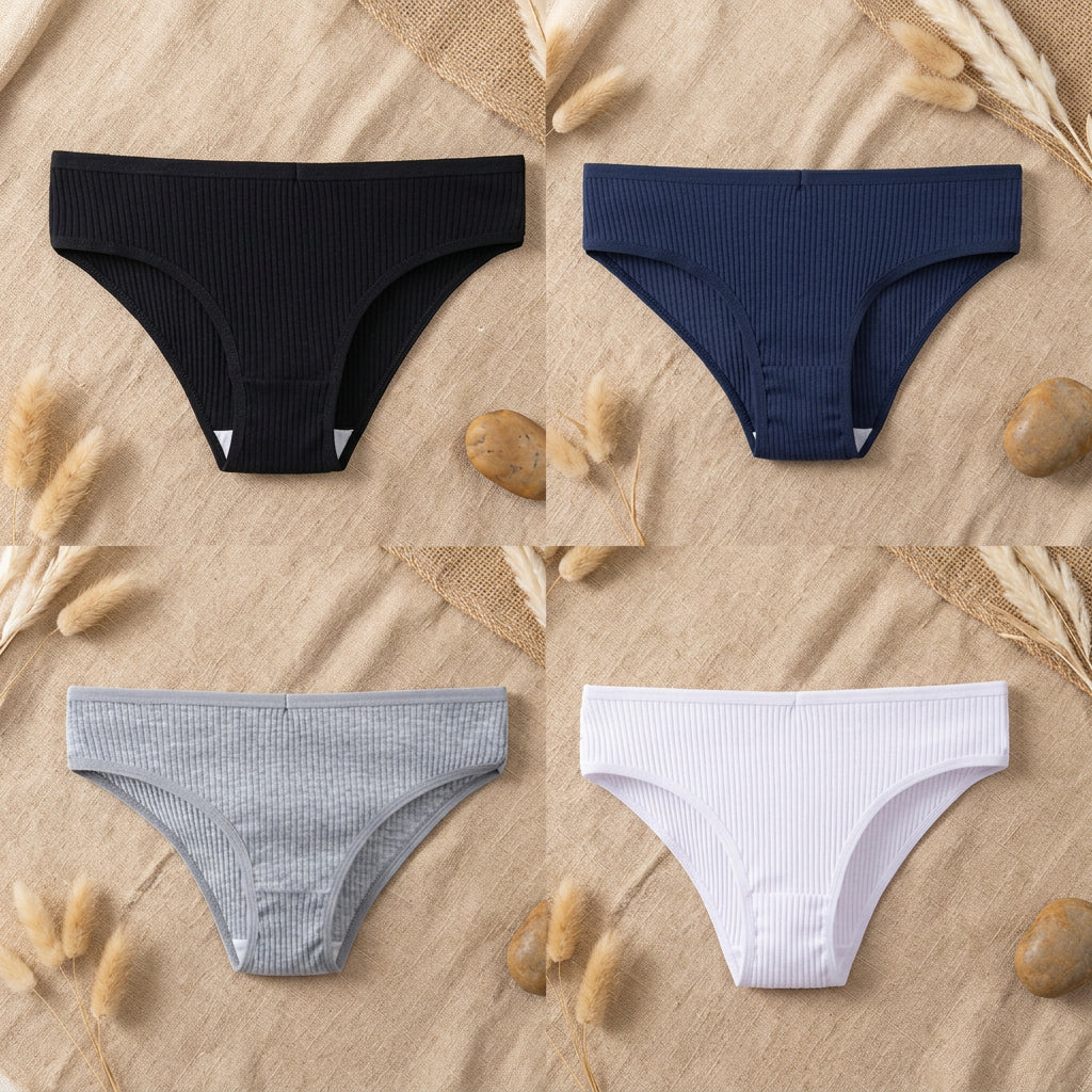 PureOnSkin 4PCS/Set Women's Cotton Striped Breathable Comfortable Briefs