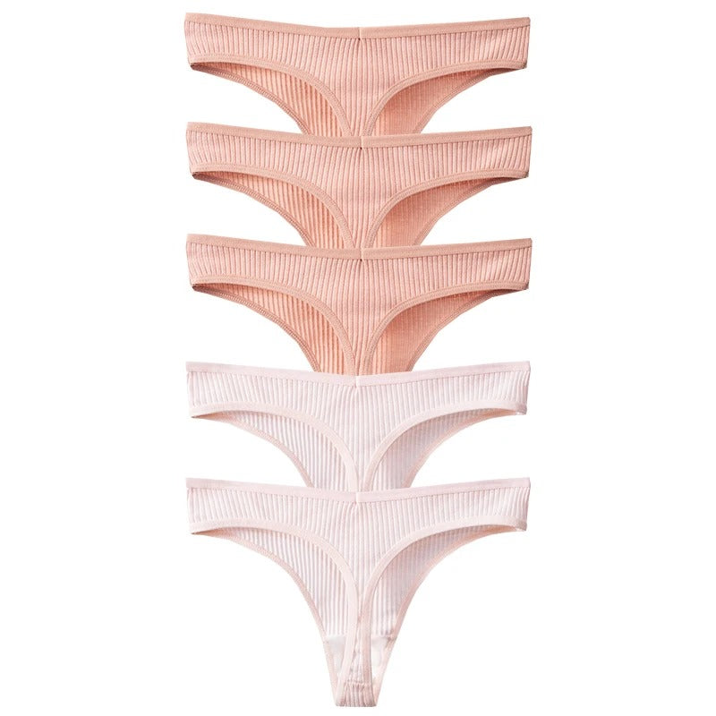 PureOnSkin Women's Premium 100% Cotton Low-Rise Thongs 5-Piece Hypoallergenic Comfort Set