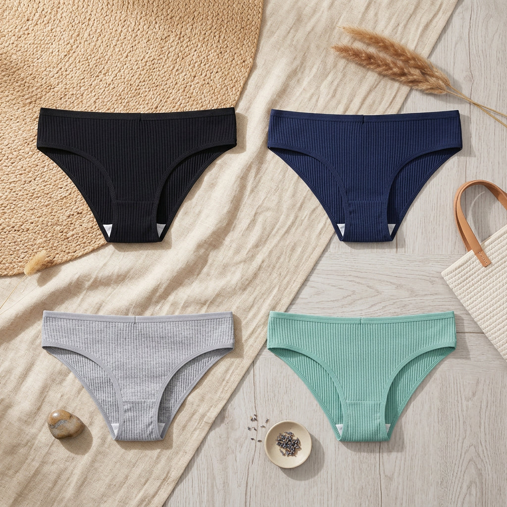 PureOnSkin 4PCS/Set Women's Cotton Striped Breathable Comfortable Briefs