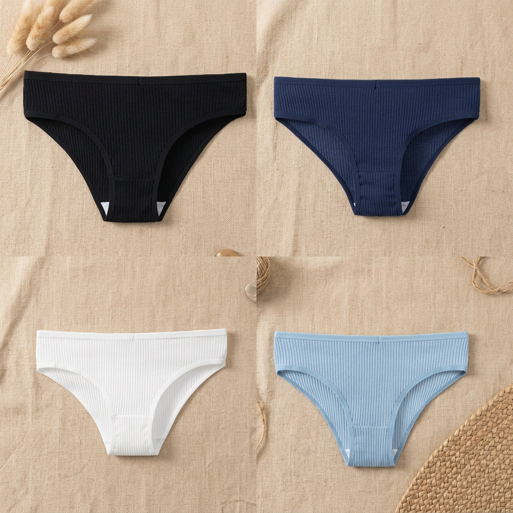 PureOnSkin 4PCS/Set Women's Cotton Striped Breathable Comfortable Briefs
