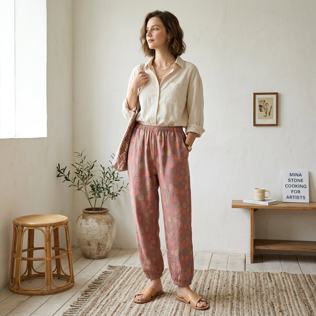 PureOnSkin Women’s 100% Cotton Crepe Gauze Floral Pajama Pants