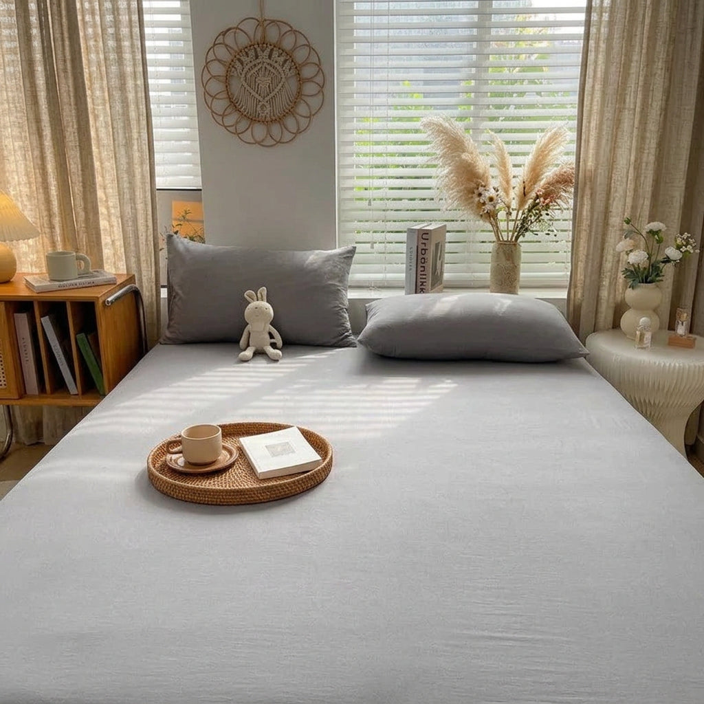 PureOnSkin 100% Pure Cotton Fitted Sheet with 360° Elastic Skirt