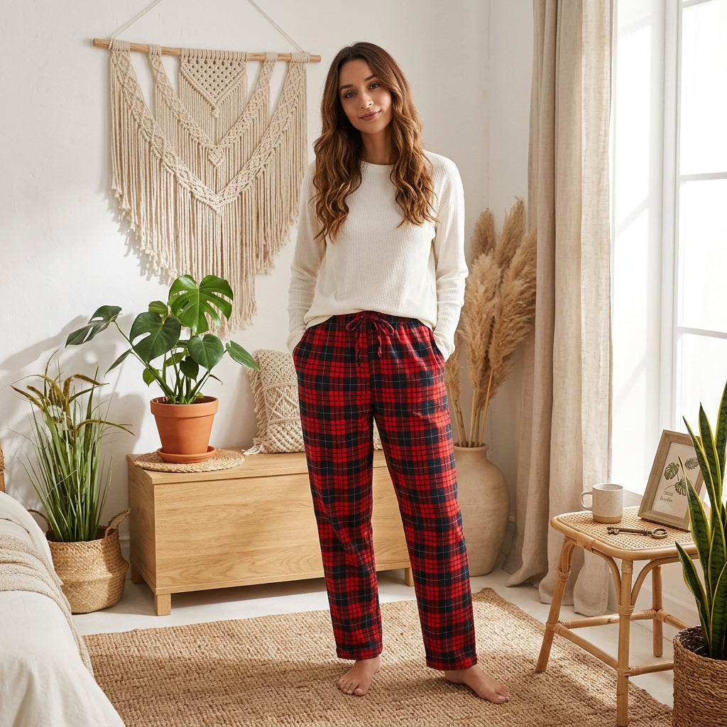 PureOnSkin Women’s 100% Cotton Flannel Plaid Pajama Pants