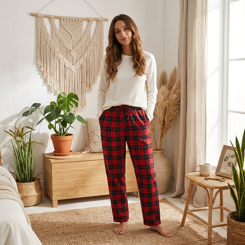 PureOnSkin Women’s 100% Cotton Flannel Plaid Pajama Pants