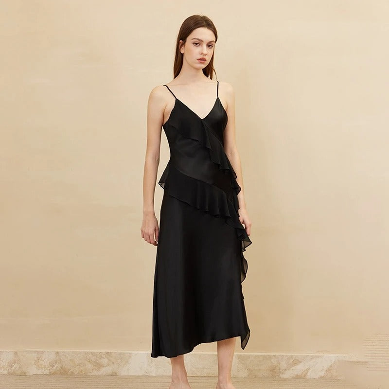 PureOnSkin OEKO-TEX 19MM Real Silk Plain Satin V-Neck Maxi Dress