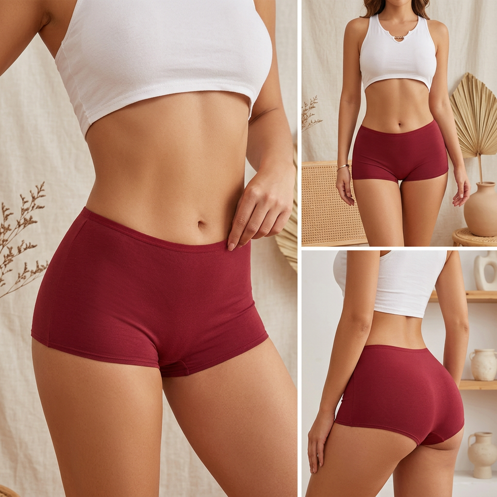 PureOnSkin Women’s 4-Pack Cotton Seamless High-Rise Sports Boxer Briefs with Lace Detail