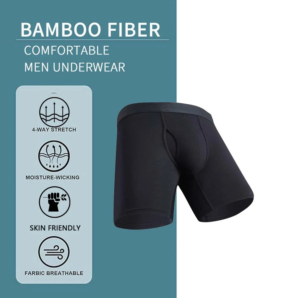Men's 8-Pack Breathable Bamboo Fiber Long Boxer Underwear