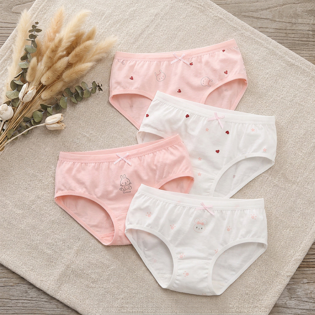 PureOnSkin Girls’ 4-Pack Pure Cotton Briefs Pastel & Cartoon Prints (Ages 3–16)