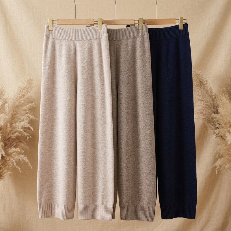 Women’s 100% Australian Merino Wool High Waisted Wide Leg Knitted Pants