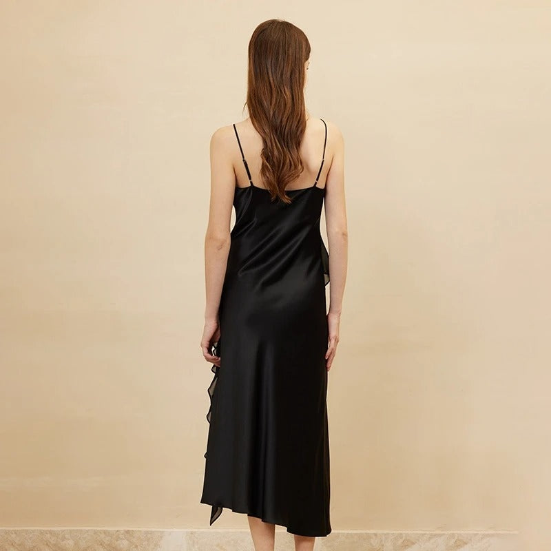 PureOnSkin OEKO-TEX 19MM Real Silk Plain Satin V-Neck Maxi Dress