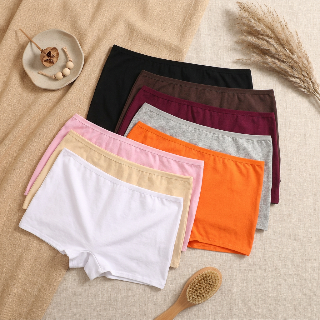 PureOnSkin Women’s 4-Pack Cotton Seamless High-Rise Sports Boxer Briefs with Lace Detail