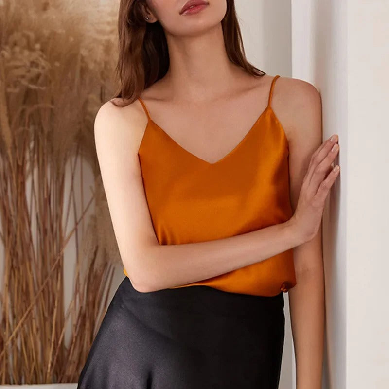Women's Mulberry Silk Stretch Satin Sling Camisole Top