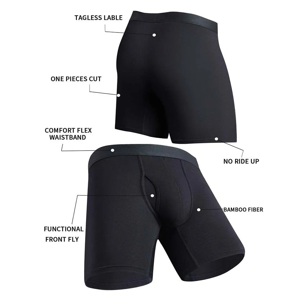 Men's 8-Pack Breathable Bamboo Fiber Long Boxer Underwear
