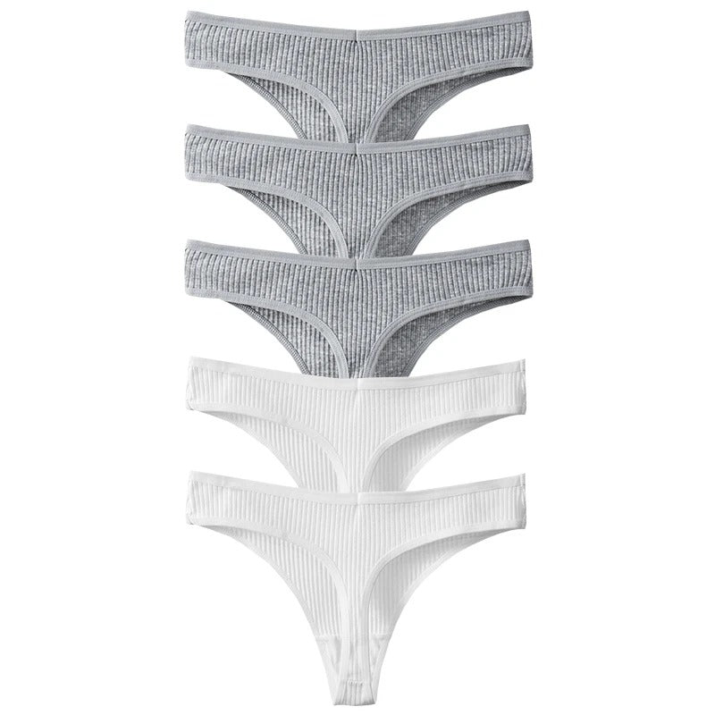 PureOnSkin Women's Premium 100% Cotton Low-Rise Thongs 5-Piece Hypoallergenic Comfort Set