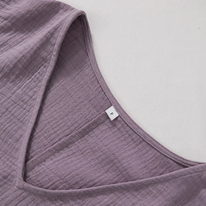 Women's 100% Cotton Muslin V-Neck Short Sleeve Oversized T-Shirt