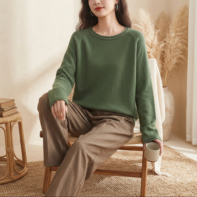 PureOnSkin Women’s 100% Pure Cotton Raglan Sleeve O-Neck Knit Pullover Sweater – Green