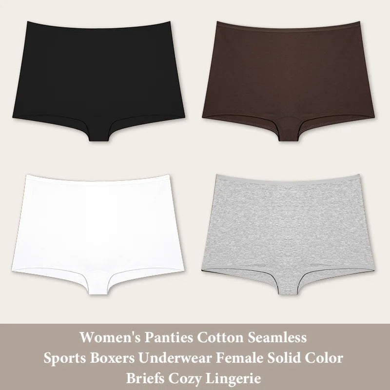 PureOnSkin Women’s 4-Pack Cotton Seamless High-Rise Sports Boxer Briefs with Lace Detail