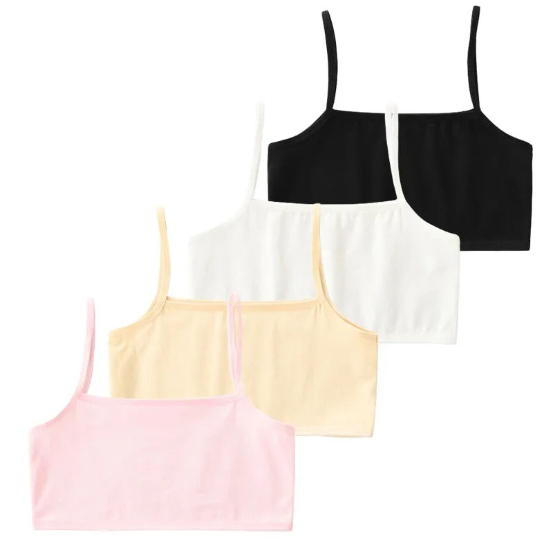 PureOnSkin Girls' 4 Pack Wireless Cotton Training Bra & Sports Vest
