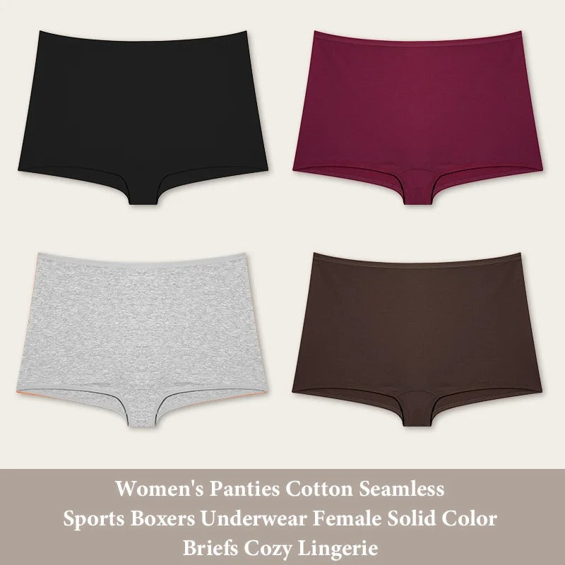 PureOnSkin Women’s 4-Pack Cotton Seamless High-Rise Sports Boxer Briefs with Lace Detail