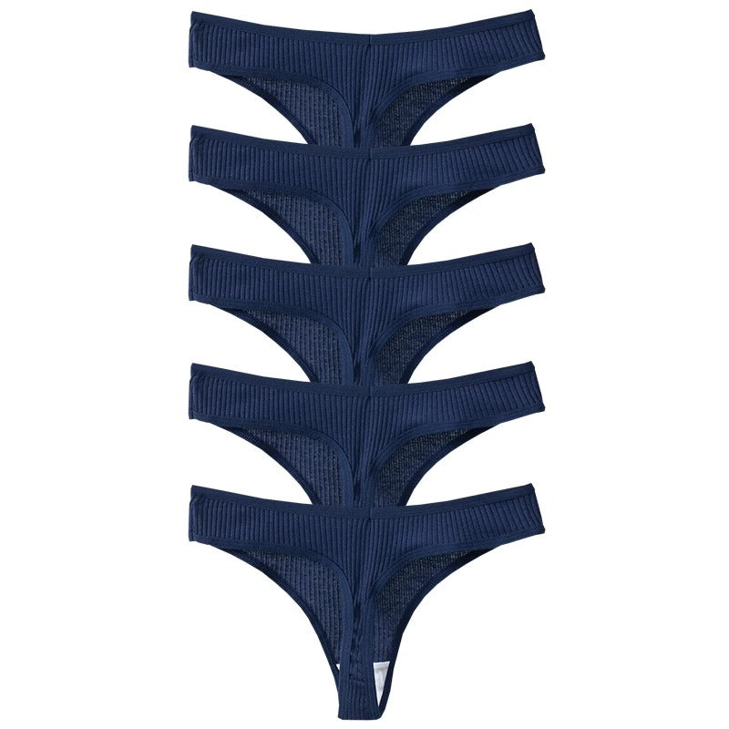 PureOnSkin Women's Premium 100% Cotton Low-Rise Thongs 5-Piece Hypoallergenic Comfort Set