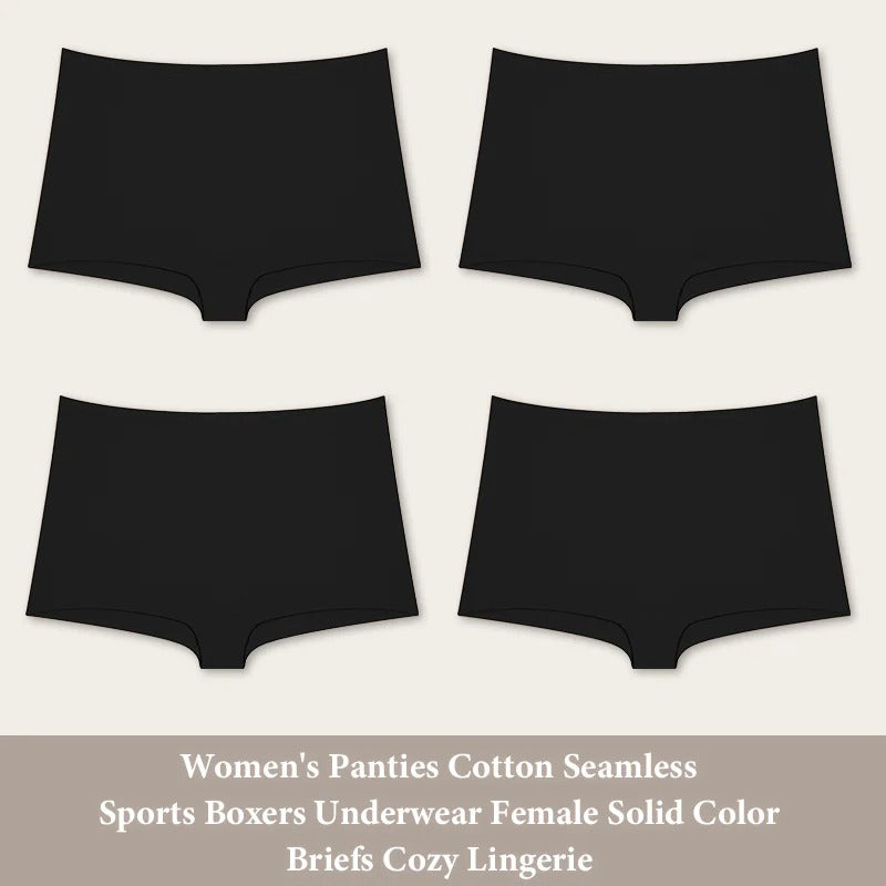 PureOnSkin Women’s 4-Pack Cotton Seamless High-Rise Sports Boxer Briefs with Lace Detail