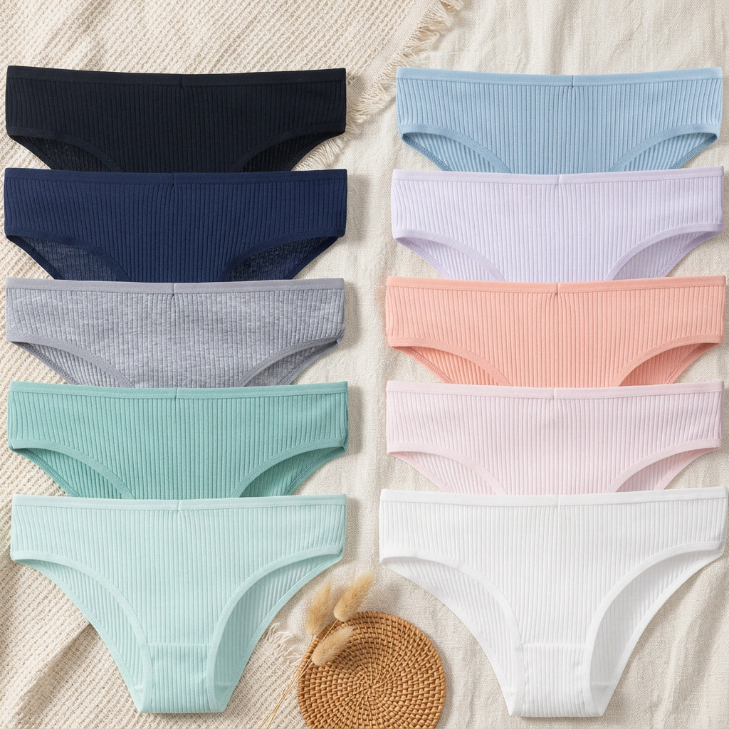 PureOnSkin Women’s 10 Piece Breathable Cotton Ribbed Briefs Set