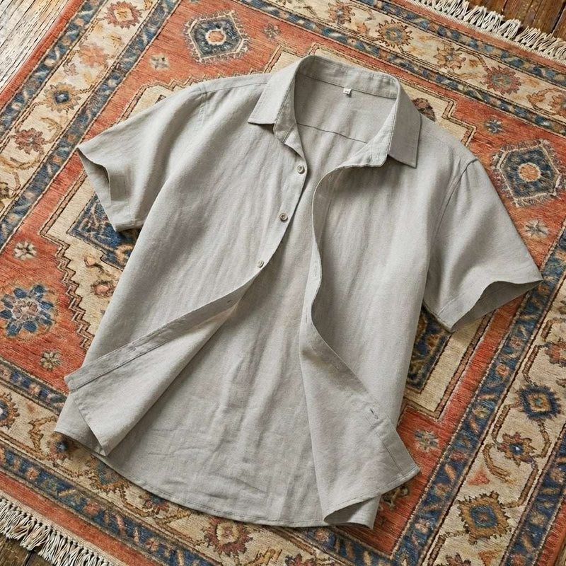 PureOnSkin Breathable Men’s Casual Cotton Linen Short Sleeve Shirt for Sweat-Induced Dermatitis & Friction Relief – Gray