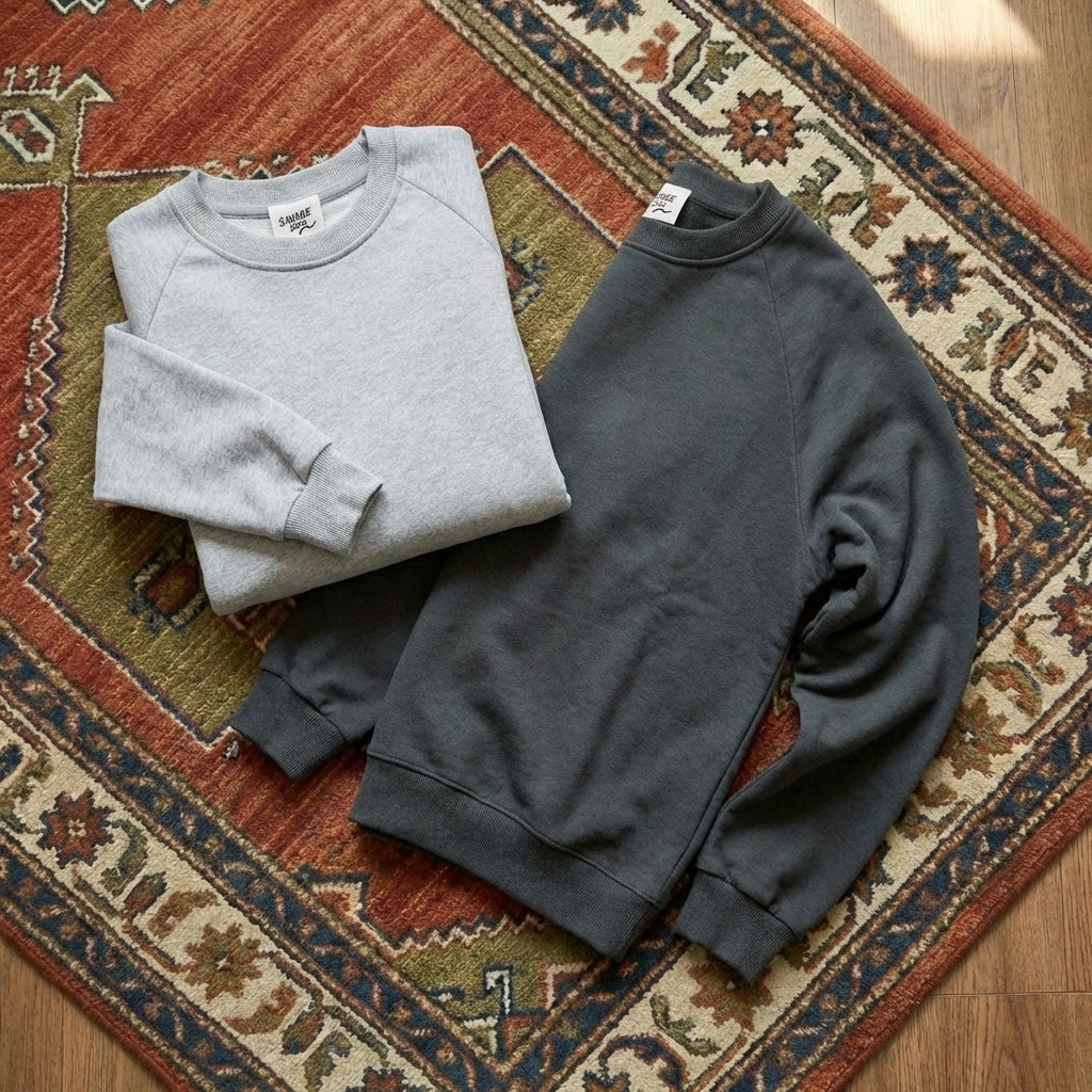 Men’s casual loose-fit sweater in 100% pure cotton, featuring a relaxed drop-shoulder design and a mid-weight ribbed knit texture.