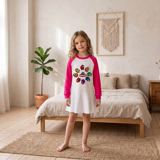 Girls Korean Style Cartoon Long Sleeve Dress
