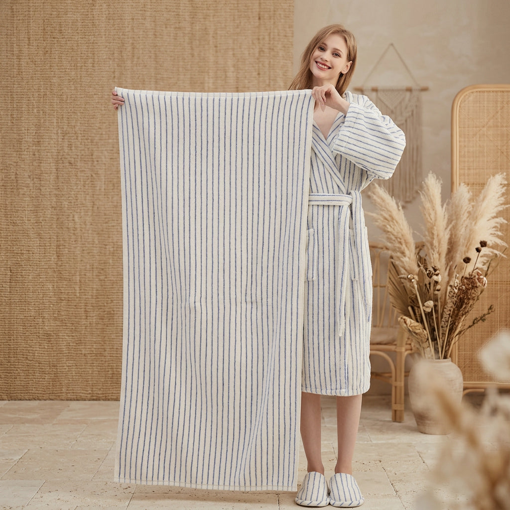 PureOnSkin Retro Soft 100% Organic Long-Staple Combed Cotton Striped Bath Towel