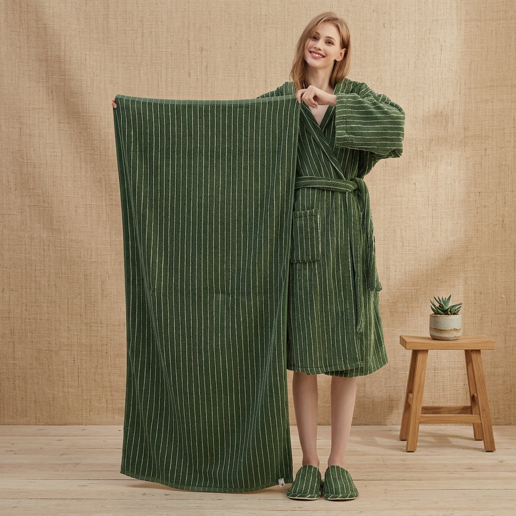 PureOnSkin Retro Soft 100% Organic Long-Staple Combed Cotton Striped Bath Towel