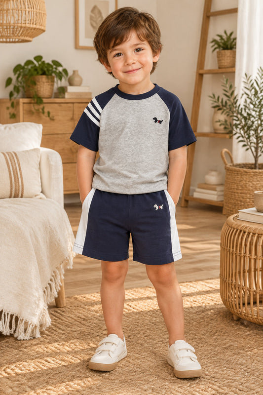 Boy's Two-Piece Set Summer Dog Print T-Shirt and Pants
