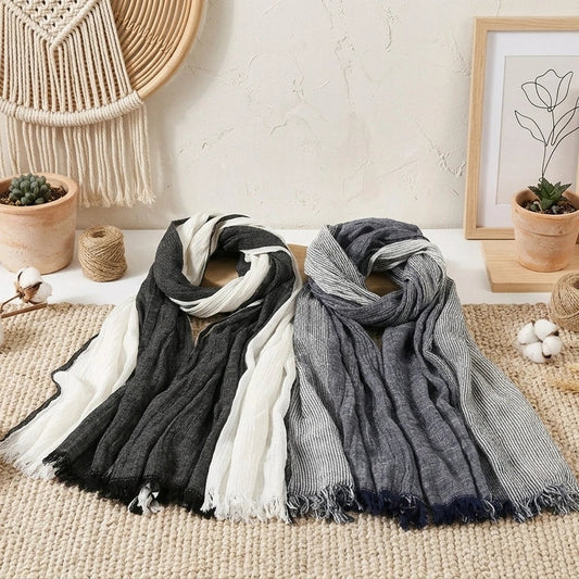 Men's 100% Cotton Striped Long Scarf
