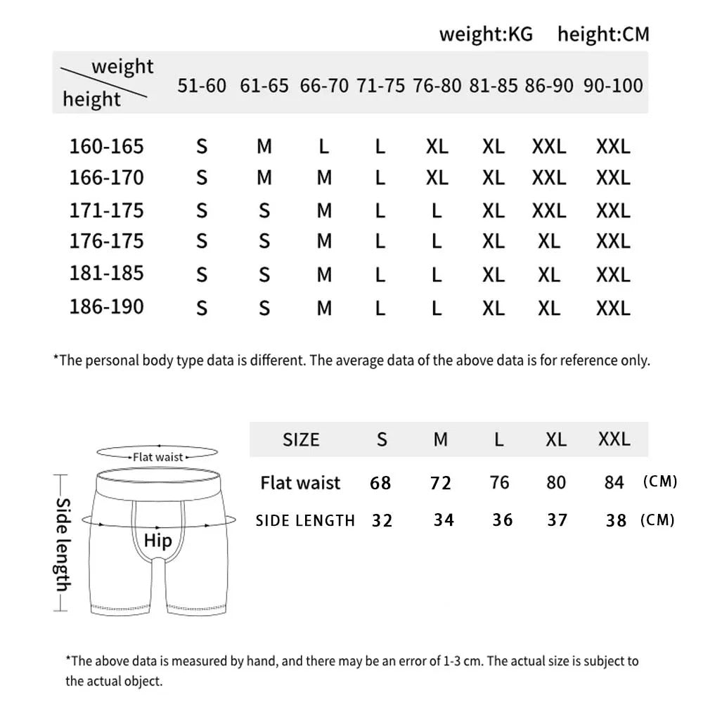 Size chart for men's underwear with weight and height measurements.