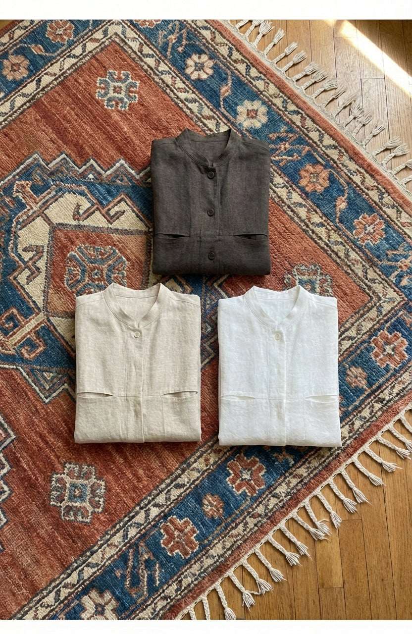 A lightweight women’s cardigan in solid [Insert Color], made from breathable linen fabric with a relaxed open-front design and long sleeves.