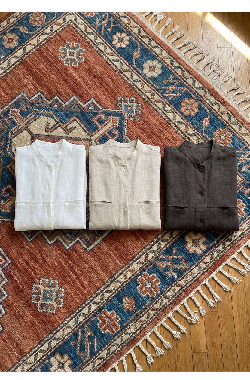 A lightweight women’s cardigan in solid [Insert Color], made from breathable linen fabric with a relaxed open-front design and long sleeves.