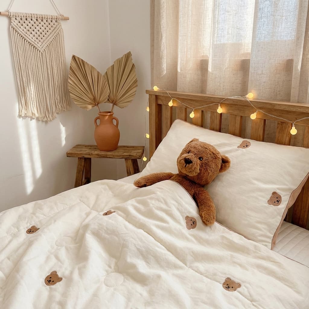 PureOnSkin Hypoallergenic Cute Bear Cotton Washed Summer Quilt for Children for Pediatric Dermatitis & Night Sweat Irritation Relief