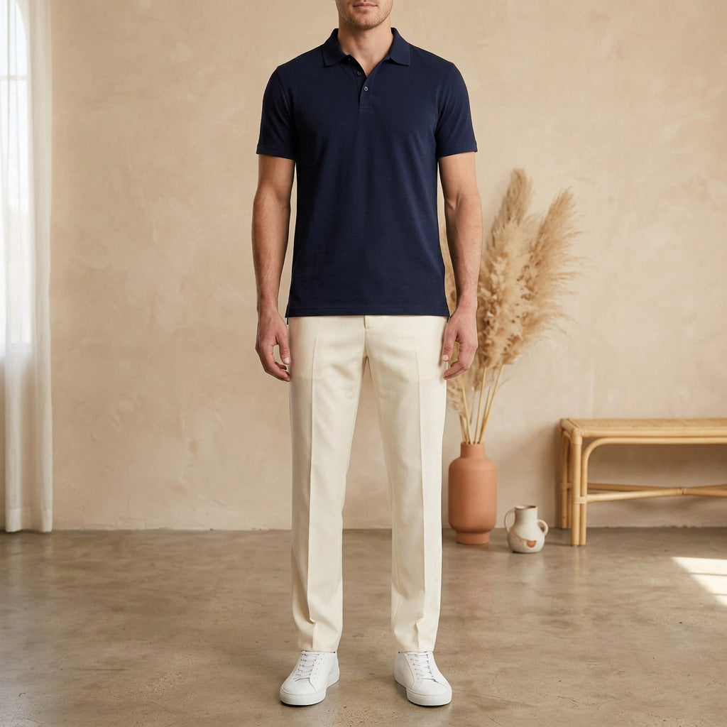 PureOnSkin Men’s French Made 100% Thick Cotton Straight-Cut Trousers