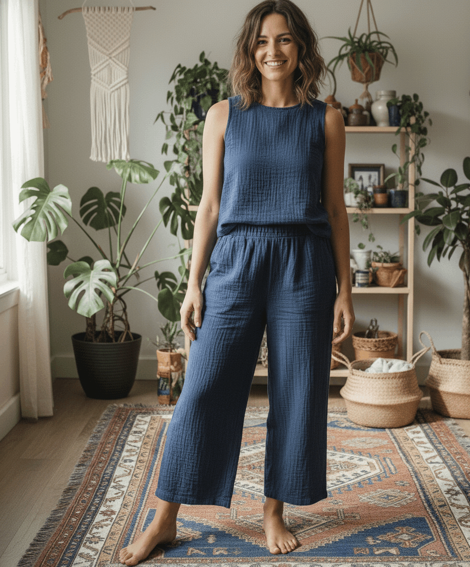 Women’s Casual Long Sleeve Loose Cotton Linen Suit