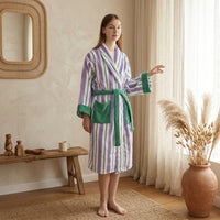 Ultra Soft Whimsical Retro Stripe Bathrobe 100% Organic Long stapled Cotton