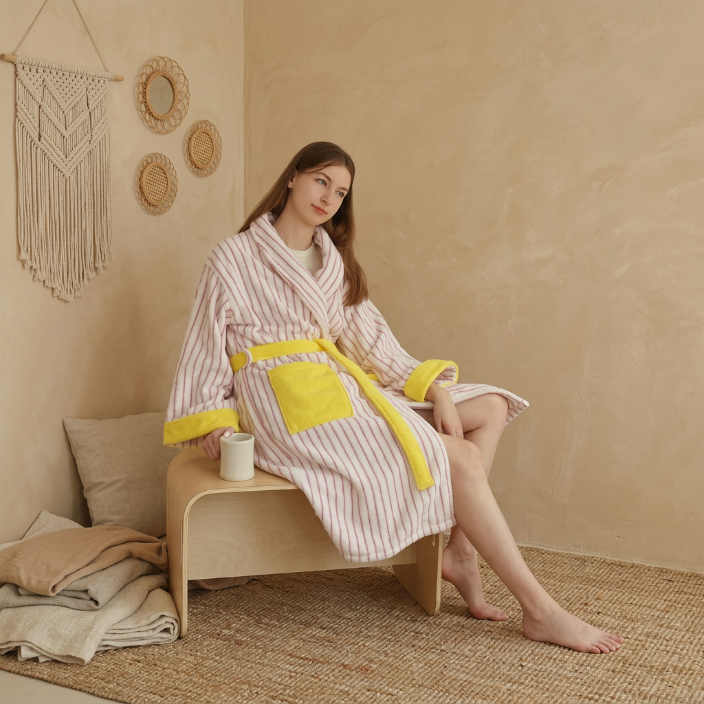 Ultra Soft Whimsical Stripe Bathrobe 100% Organic Long stapled Cotton
