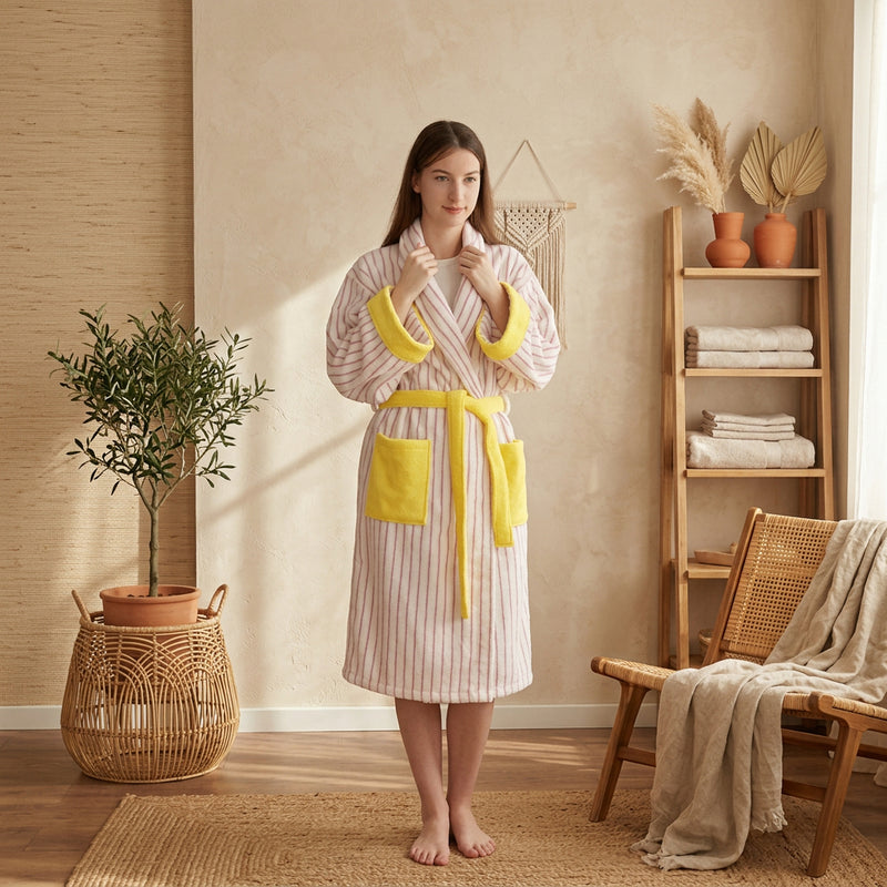 Ultra Soft Whimsical Stripe Bathrobe 100% Organic Long stapled Cotton