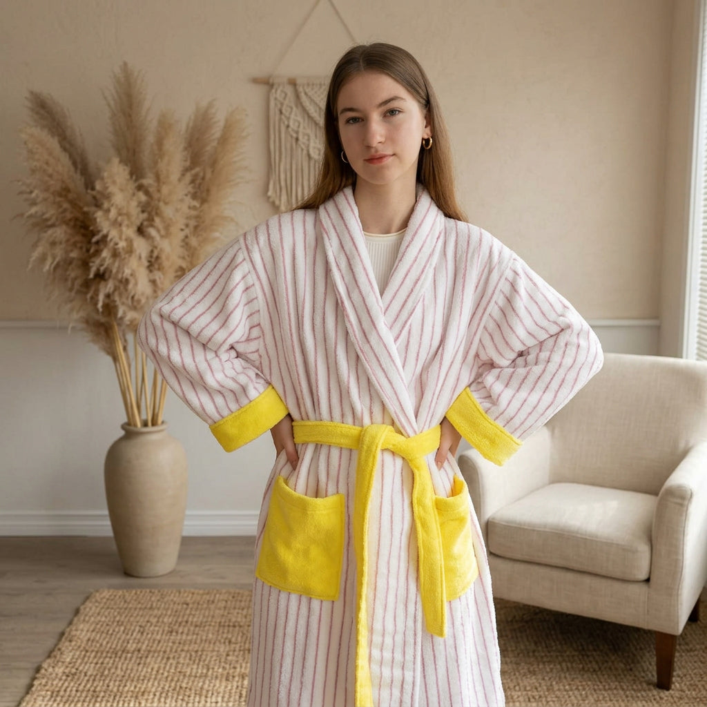 Ultra Soft Whimsical Stripe Bathrobe 100% Organic Long stapled Cotton