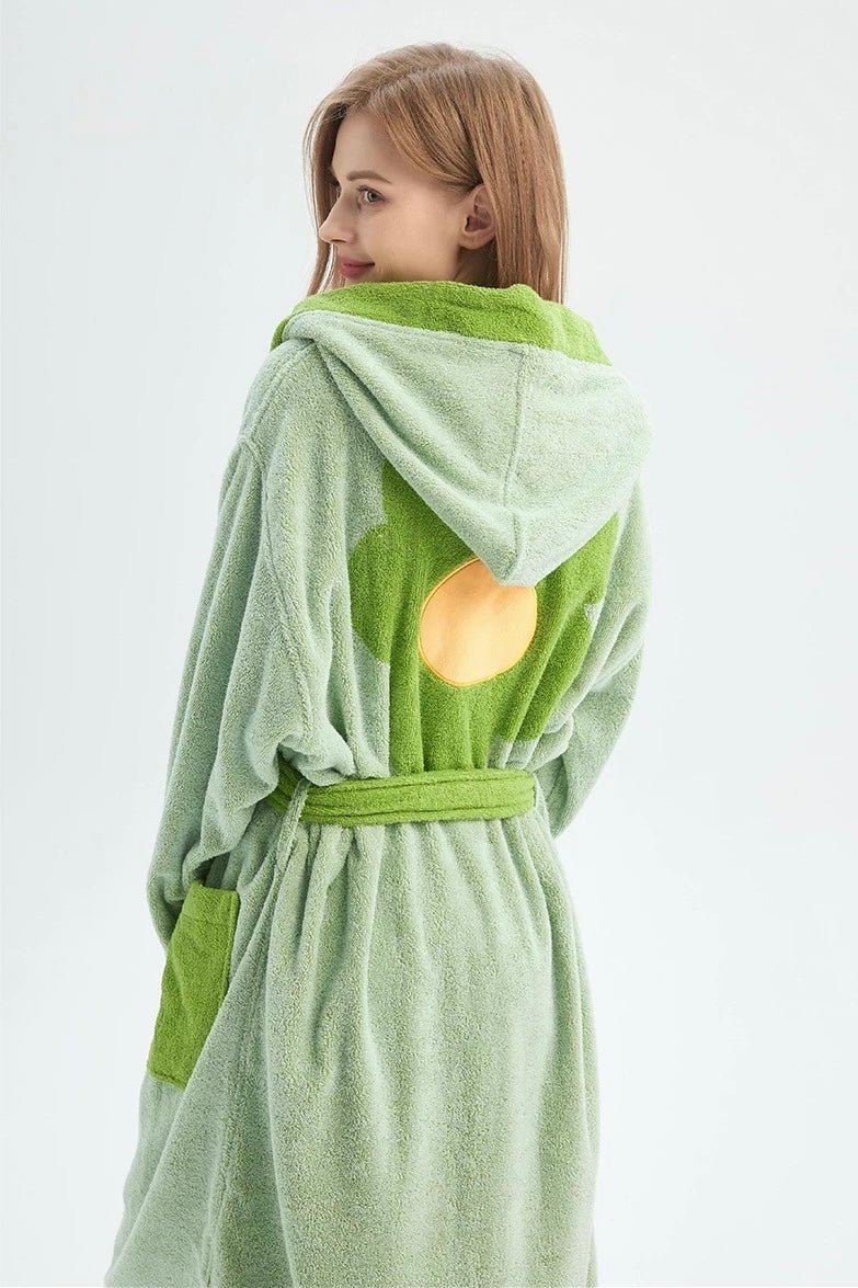 Whimsical Ultra Soft Sunflower Hooded Bathrobe 100% Organic Cotton – Green