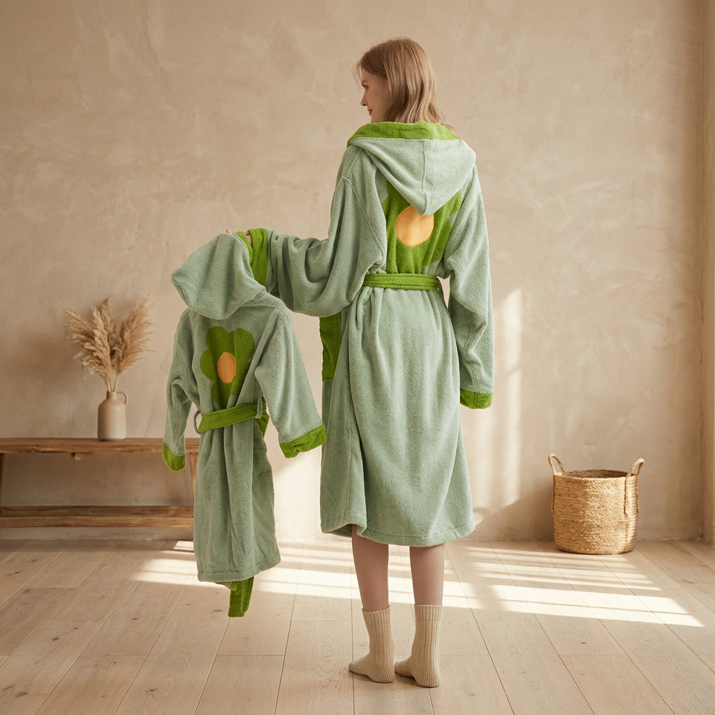Whimsical Ultra Soft Sunflower Hooded Bathrobe 100% Organic Cotton