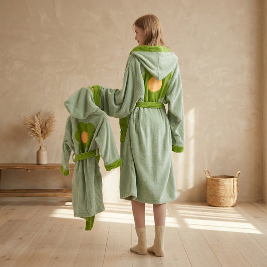 Whimsical Ultra Soft Sunflower Hooded Bathrobe 100% Organic Cotton