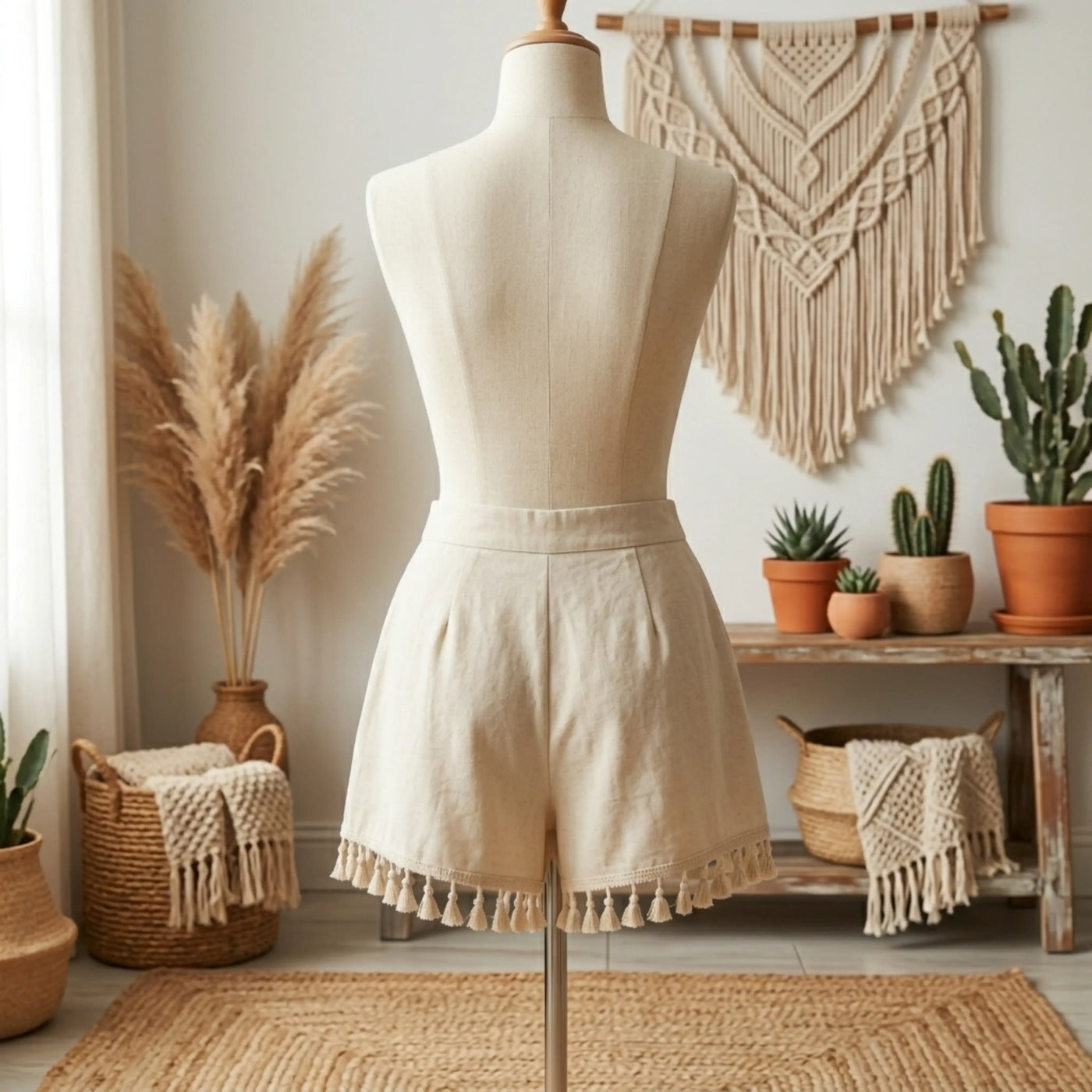 Rear view of the Women’s Tassel Trim Wrap Knot Side Mini Skort highlighting the practical skort silhouette and clean fit.